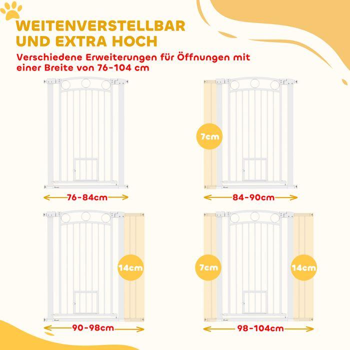 Produktbild Swisshandel24 Türschutzgitter Hund, 76-104 cm Absperrgitter ohne Bohren, mit Katzentüre, Treppengitter, weiss