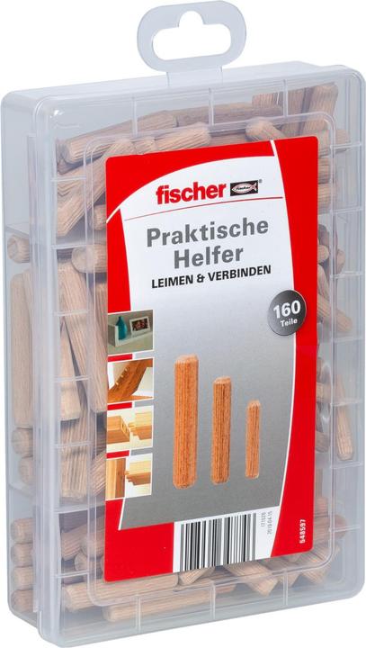 Immagine prodotto Fischer Practical helpers Glue & Connect, scatola di assortimento con 160 tasselli in legno, set per (160 pz.)