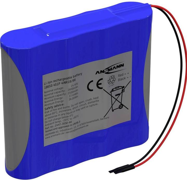 Actual product image Ansmann 4S1P Akkupack 4x 18650 Kabel Li-Ion 14.4V 2600mAh Akkupack 4x Li-Ion 1 (1 pcs., 18650, 2600 mAh)
