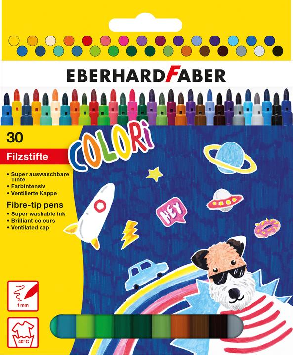 Immagine prodotto EberhardFaber Penne sottili con punta in fibra, scatola di cartone da 30 pezzi (Multicolore, 30 x)