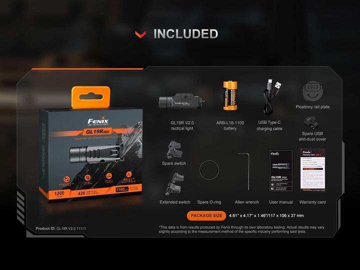 Immagine prodotto Fenix GL19R V2.0, luce tattica a LED per pistola, 1200 lumen (9.40 cm, 1200 lm)