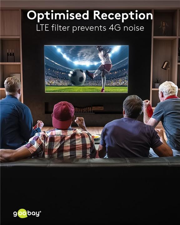 Produktbild Goobay Ultraflache Full HD DVB-T Zimmerantenne, inkl. LTE/4G Filter, Schwarz (Zimmerantenne, 16 dB, DVB-T / -T2)