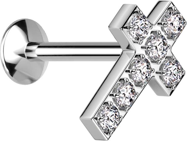 Produktbild Star Piercing Micro Threadless UFO Labret silber Kreuz silber Kristalle silber (ohne Messing, Chirurgenstahl 316L)