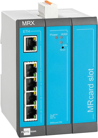 Insys icom MRX3 LAN, modular LAN router, VPN 5xEthernet 10/100BT 2xdig.One MRcard slots:1xfree