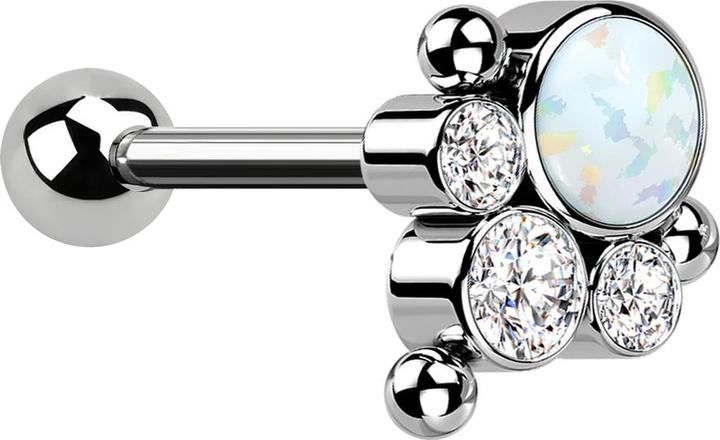 Produktbild Star Piercing Micro Barbell Threadless silber mit Kugel und drei Kugeln drei Kristalle silber Opal weiss (Titan G23, ohne Messing)