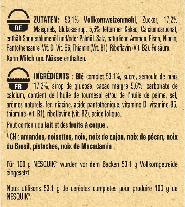 Valeurs nutritives et ingrédients Nesquik Céréales (375 g)