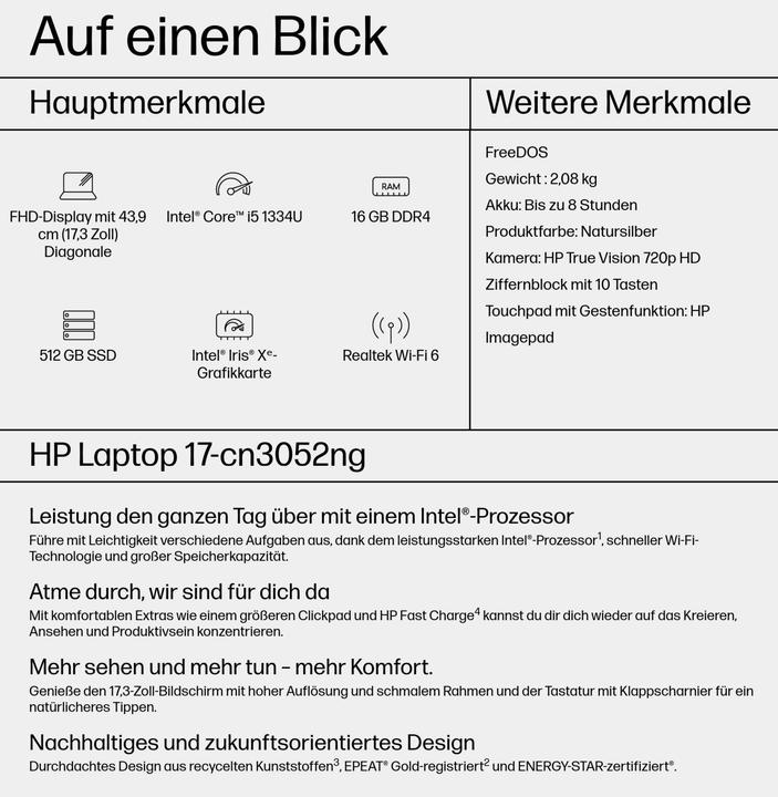 Produktbild HP 17-cn3052ng (17.30", Intel Core i5-1334U, 16 GB, 512 GB, DE)