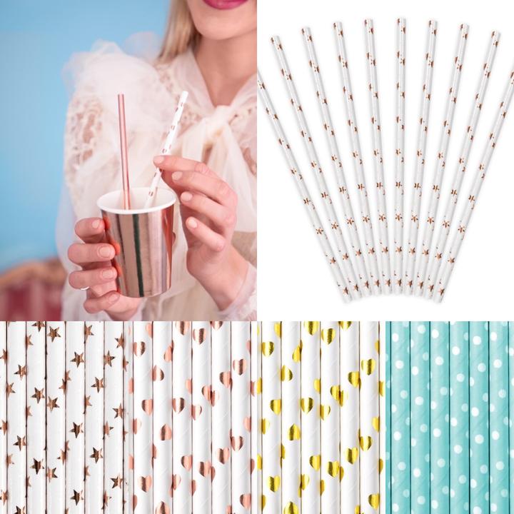 Image du produit Partydeco Paille en papier - Coeurs Or (10p.) (10 x)