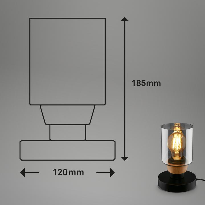 Actual product image Briloner Table lamp, with wood, smoked glass, 1xE27/max.10W (E27)