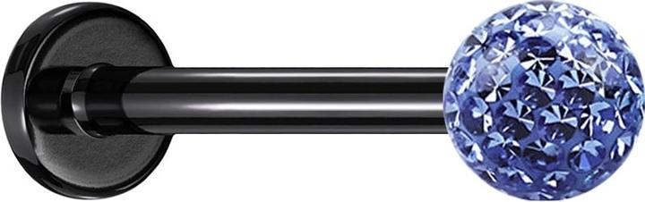Actual product image Star Piercing Micro labret black with crystal ball light blue epoxy protective layer (Titanium G23, without brass)