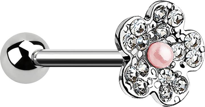 Produktbild Star Piercing Micro Barbell silber mit Kugel und Blume mit Perle pink (Chirurgenstahl 316L, Messing)