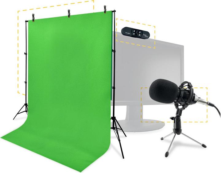 Immagine prodotto Steelplay Pacchetto Pro HD Streamers 4 in 1 Microfono + Webcam + Greenscreen + Treppiedi (2 Mpx)
