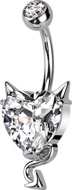 Star Piercing Banane silber mit Kugel Kristall silber und Teufel Herzkristall silber (Chirurgenstahl 316L/Messing)