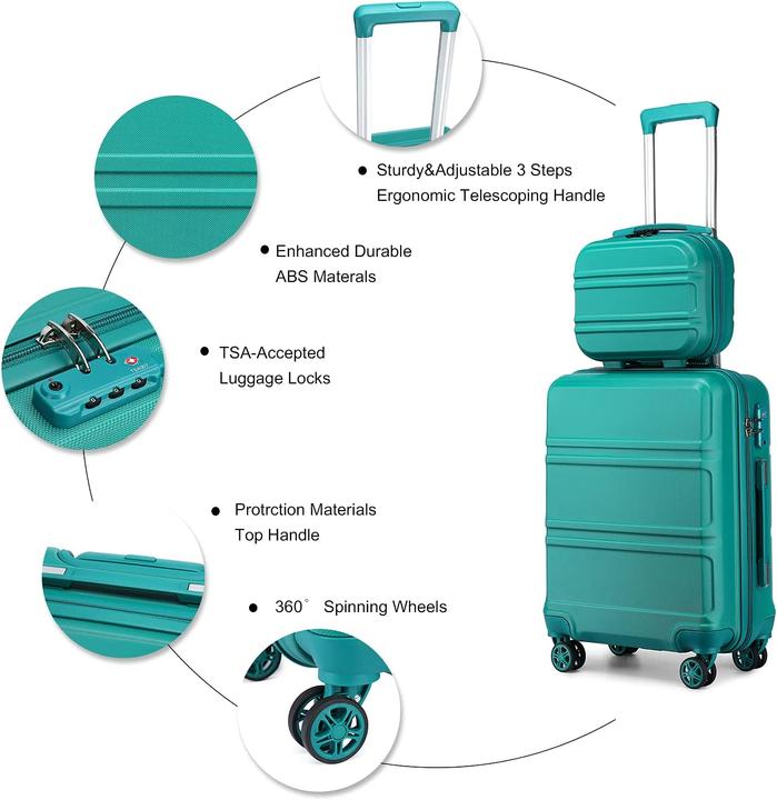 Produktbild Kono 2er Kofferset ABS Hartschalen Tuerkis (38 l, Handgepäck (bis 50l))