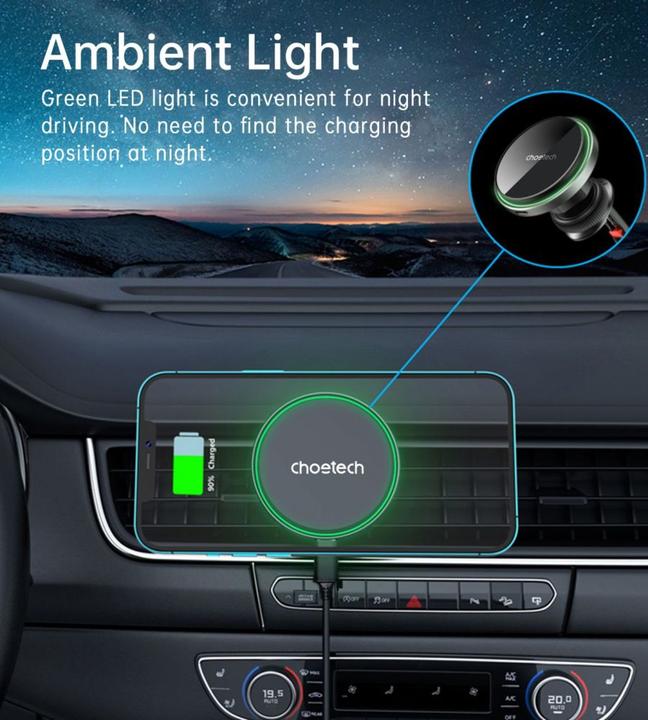 Produktbild Choetech T204-F magnetische Autohalterung mit 15 W kabellosem Laden – Schwarz