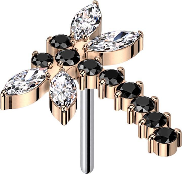Star Piercing Threadless Libelle rosegold Kristalle silber (ohne Messing, Titan G23)