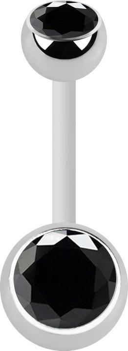 Star Piercing Banane weiss mit zwei Kugeln silber Kristall schwarz (ohne Messing, Bioflex, Chirurgenstahl 316L)