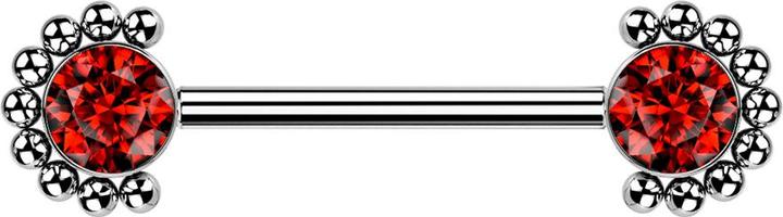 Produktbild Star Piercing Barbell Innengewinde silber front Kugelhalbblume Kristall rot (ohne Messing, Titan G23)