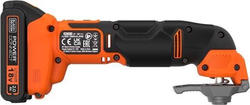 Black & Decker Utensile multifunzione da 18 V, caricatore da 1A, 1x batteria da 2,0 Ah, 20 pezzi di accessori
