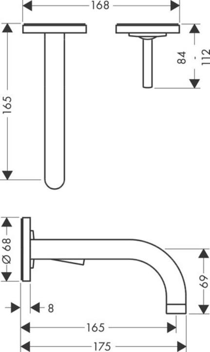 Produktbild Axor Uno Einhebel-Waschtischmischer Unterputz, Rosetten für Wandmontage, Ausladung 165mm