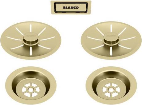 Productafbeelding Blanco Satijngouden afvoer- en overloopset voor dubbele wastafel (Spoelbak accessoires)