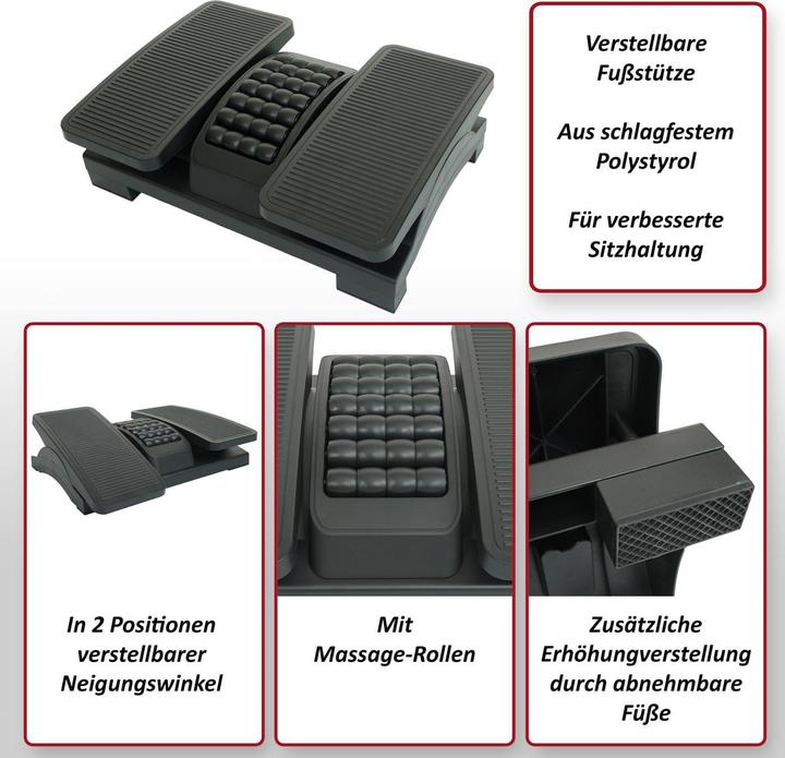 Produktbild Mendler Fussstütze HWC-M11, mit Massage-Rollen, Neigung und Höhe verstellbar, Kunststoff