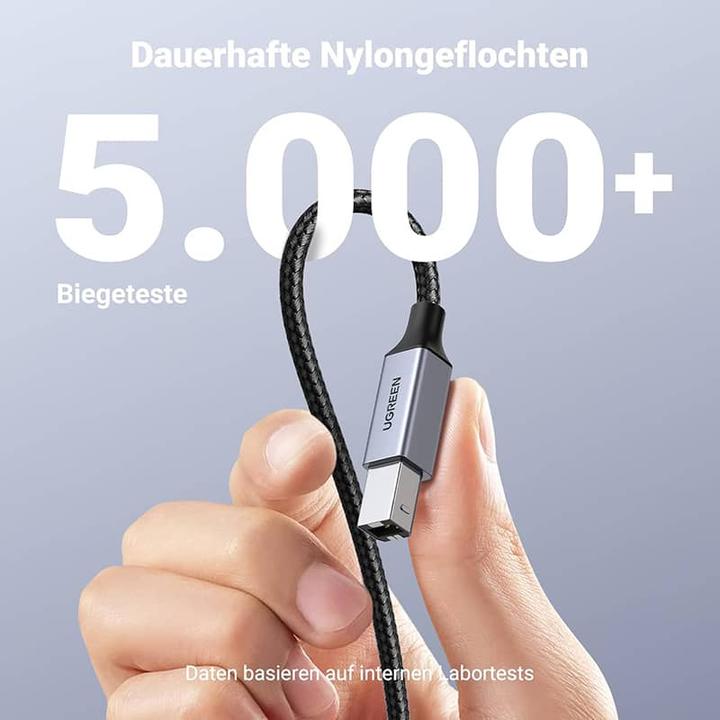 Produktbild Ugreen – USB-C auf USB-B 2.0 Druckerkabel – Alugehäuse 1 m (US370 / 80805), schwarz/grau (1 m, USB 2.0)