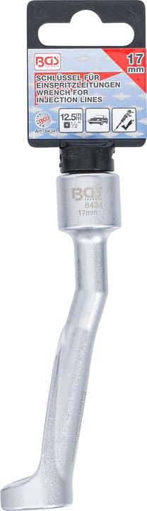 Produktbild BGS Spezial-Schlüssel für Einspritzleitungen für BMW, Opel 2.5TD, MB 12,5 mm (1/2") SW 17 mm