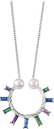 Silver Cat Ladies necklace with zircons and pearls SC349