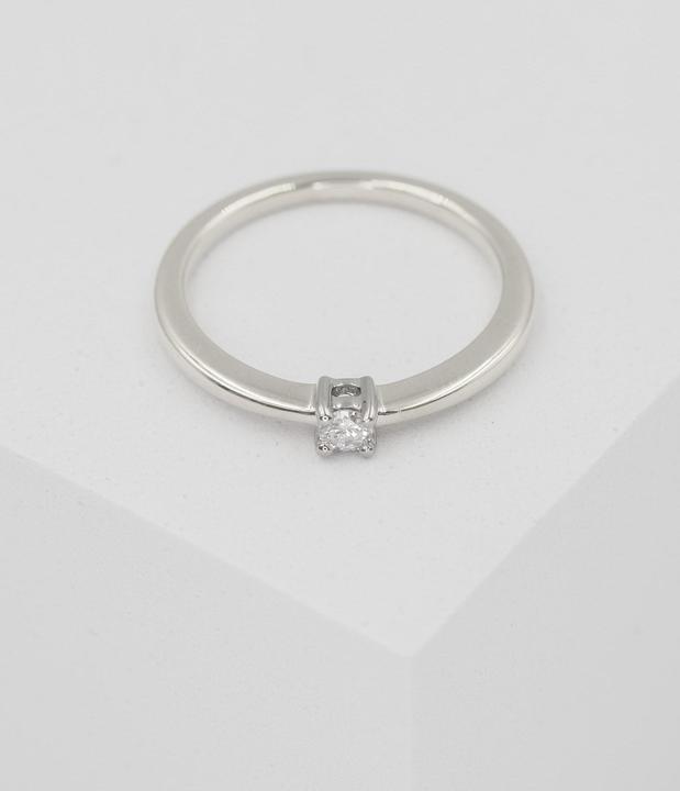 Immagine prodotto Muau Anello solitario a 4 maniglie in oro bianco 750, diamante 0.10ct. (54, 950 Platino)