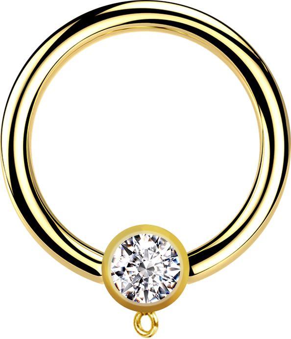 Actual product image Star Piercing Micro Closure Ring gold-plated with cylinder crystal silver Ring for pendant (Surgical steel 316L)