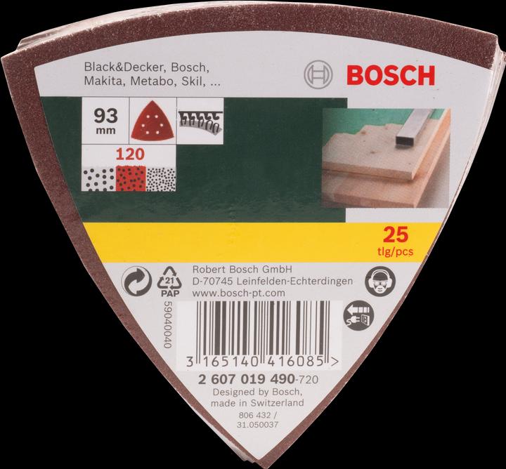 Actual product image Bosch Zubehör Sanding sheet set for delta sander, 93 mm, 120, 6 holes, pack of 25 (120)