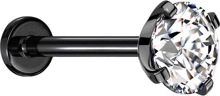 Star Piercing Micro Threadless Labret schwarz mit Kristall silber gefasst (Chirurgenstahl 316L, ohne Messing)