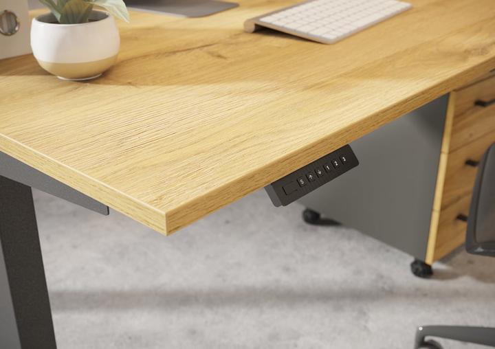 Immagine prodotto Germania Scrivania JET regolabile in altezza grandson in rovere rettangolare, telaio a T nero 160,0 (160 x 72 cm)