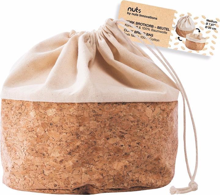 Nuts Bread bag with cord, cotton M, cork/beige, 20 cm