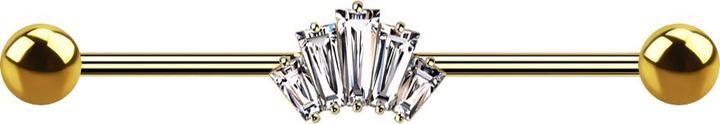 Image du produit Star Piercing Barbell vergoldet mit zwei Kugeln fünf Baguette Kristalle silber (Acier chirurgical 316L, Laiton)