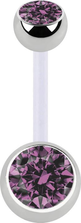 Immagine prodotto Star Piercing Banana trasparente con due sfere di cristallo d'argento viola chiaro (senza ottone, Acciaio chirurgico 316L, Bioflex)