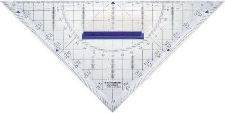 Produktbild Staedtler Geodreieck Mars, Hypotenuse 220 mm, glasklar aus Acryl, mit Tuschenoppen, abnehmbarer Griff (22 cm)