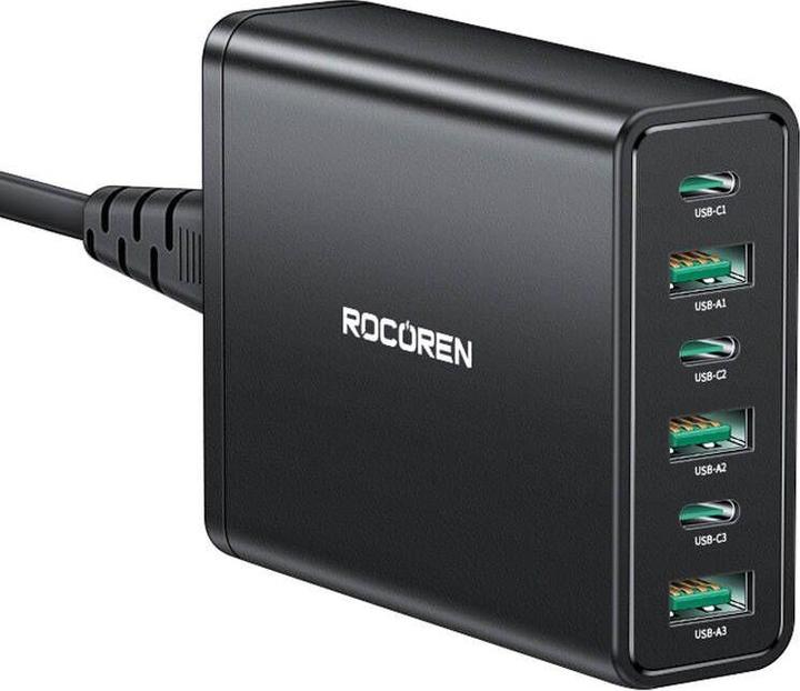 Actual product image Rocoren power charger 3x USB-C, 3x USB-A, 60W (black) (60 W)