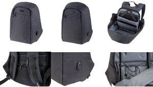 Actual product image Lightpak Backpack SAFEPAK, with USB charging port, anthracite Polyester, padded back, trolley strap