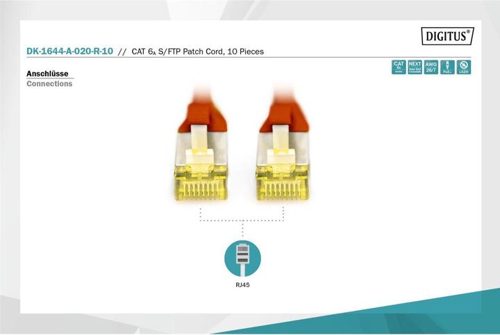 Actual product image Digitus CAT 6A S/FTP patch cord, 10 pieces (S/FTP, CAT6a, 2 m)