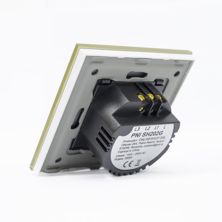 Produktbild PNI Doppelschalter mit Touch SH202G aus Glas, Gold mit LED-Anzeige, Farbe Gold