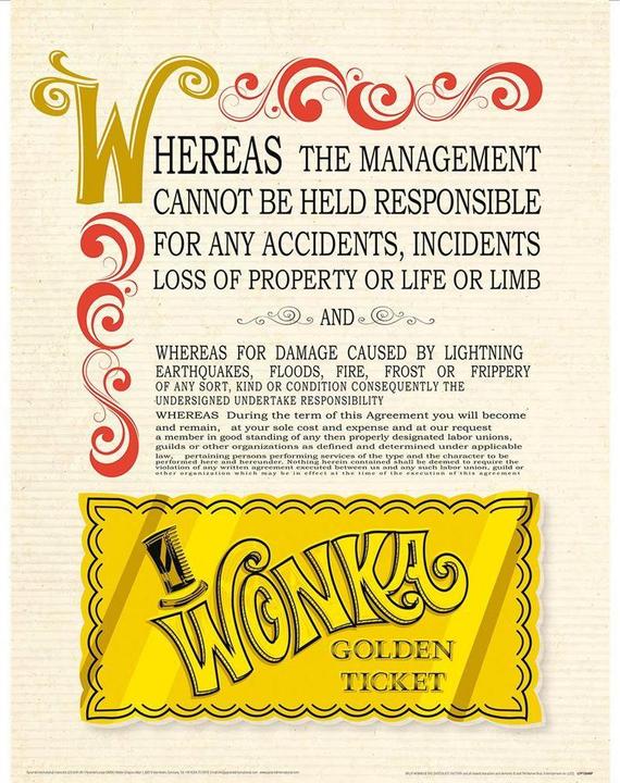 Image du produit Willy Wonka & the Chocolate Factory Imprimé Golden Ticket (40 x 30 cm)