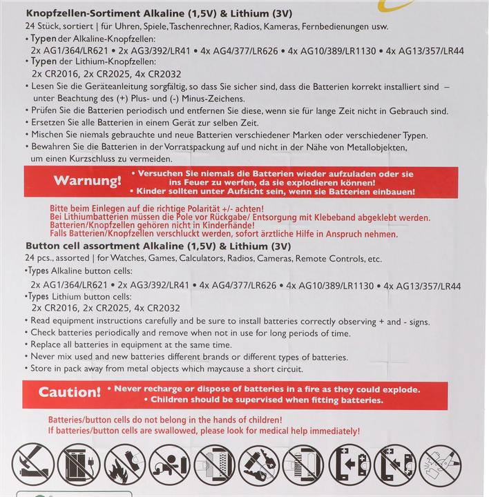 Image du produit Heitech 24 Stück Alkaline und Lithium Knopfzellen Batterien, für viele Anwendungsgebiete, sortiert im Set (24 pcs)