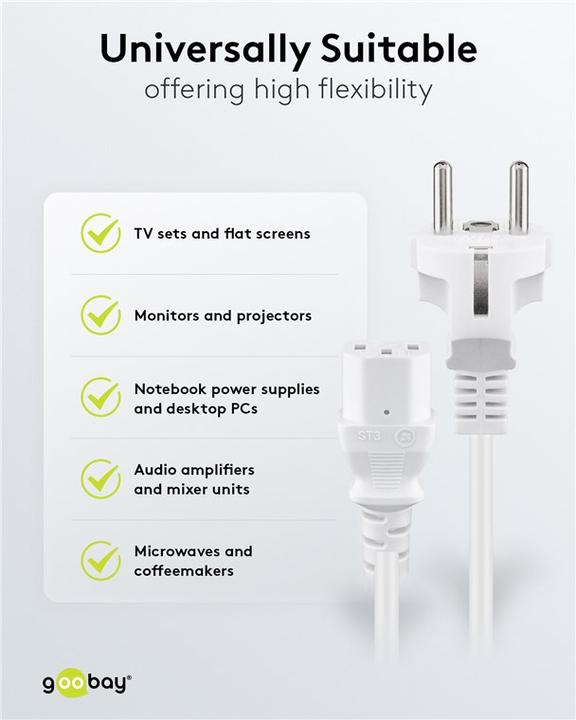 Produktbild Goobay Kaltgeräte Anschlusskabel, 2 m, Weiss (2 m)