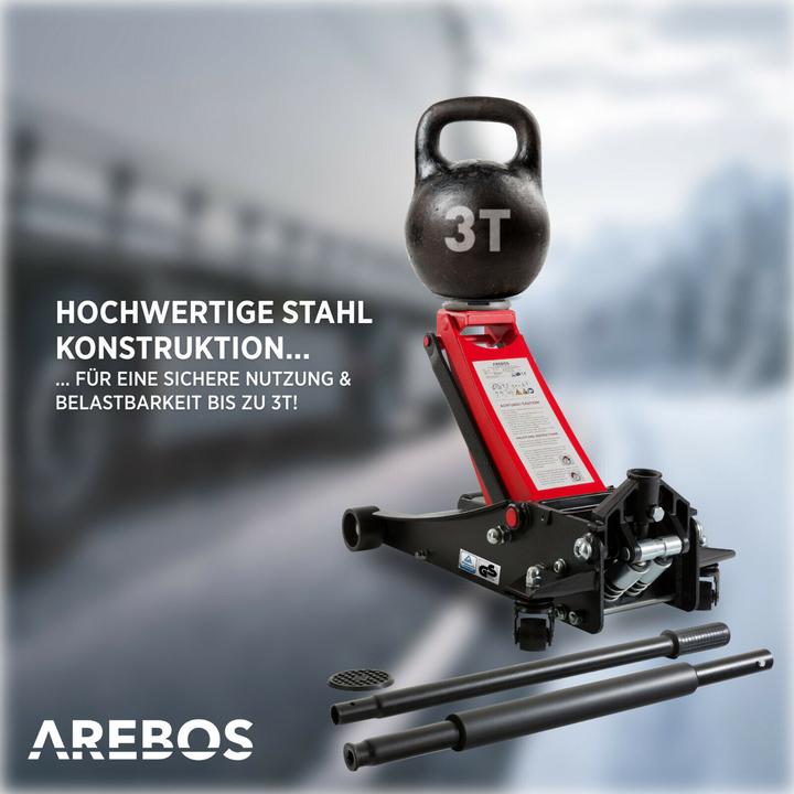 Image du produit Arebos Cric hydraulique 3 T (3 supports en caoutchouc inclus)