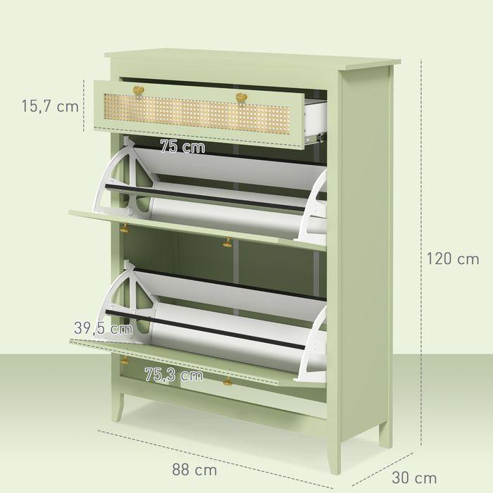 Produktbild Swisshandel24 Schuhschrank mit 2 Klappen Schuhkipper mit Schublade für 12 Paar Schuhe Grün (88 x 30 x 120 cm)
