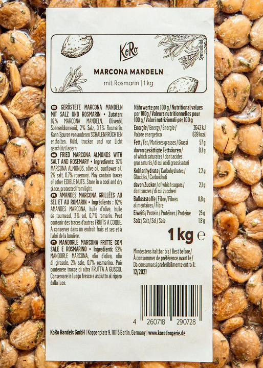 Produktbild KoRo Geröstete Marcona Mandeln mit Salz und Rosmarin (1000 g)