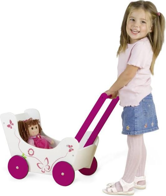 Besttoy Holz Puppenwagen mit Schmetterlingsmotiv