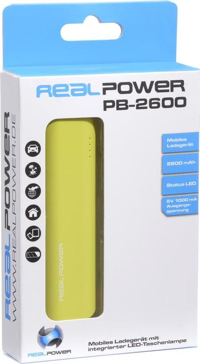 Productafbeelding RealPower PB2600 (2600 mAh, 18 W, 9.62 Wh)